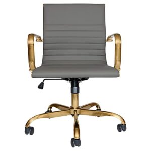 LeisureMod Harris Modern Adjustable Executive Swivel Leatherette Task Gold Office Chair (Grey)
