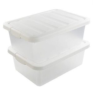 wekioger versatile storage organizer plastic bins with lids, white 2 packs, 14 quart.