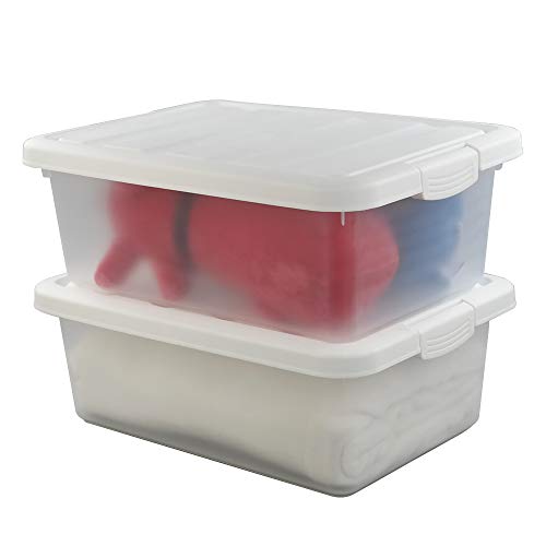 Wekioger Versatile Storage Organizer Plastic Bins with Lids, White 2 Packs, 14 Quart.