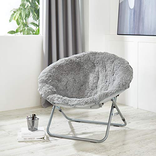 Urban Shop Oversized Mongolian Faux Fur Saucer Chair, Silver