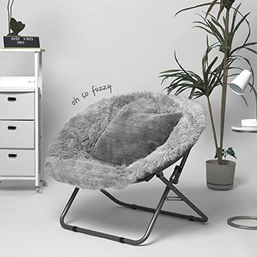 Urban Shop Oversized Mongolian Faux Fur Saucer Chair, Silver