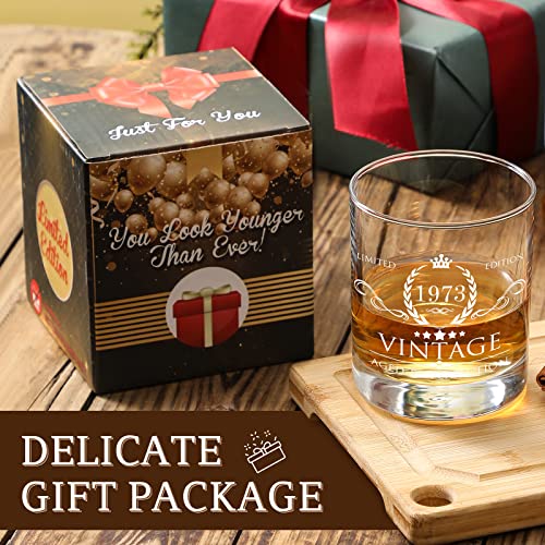 AOZITA 50th Birthday Gifts for Men Whiskey Glass with Delicate Package- 50th Birthday Decorations for Men, Party Supplies - 50th Bday Gifts Ideas for Him, Dad, Husband, Friends - 11oz Whiskey Glass