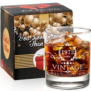 AOZITA 50th Birthday Gifts for Men Whiskey Glass with Delicate Package- 50th Birthday Decorations for Men, Party Supplies - 50th Bday Gifts Ideas for Him, Dad, Husband, Friends - 11oz Whiskey Glass