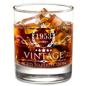 aozita 70th birthday gifts for men whiskey glass- 70th birthday decorations for men, party supplies - 70th bday gifts ideas for him, dad, husband, friends - 11oz