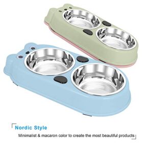 UPSKY Double Dog Cat Bowls Double Premium Stainless Steel Pet Bowls with Cute Modeling Pet Food Water Feeder (Blue)