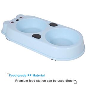 UPSKY Double Dog Cat Bowls Double Premium Stainless Steel Pet Bowls with Cute Modeling Pet Food Water Feeder (Blue)