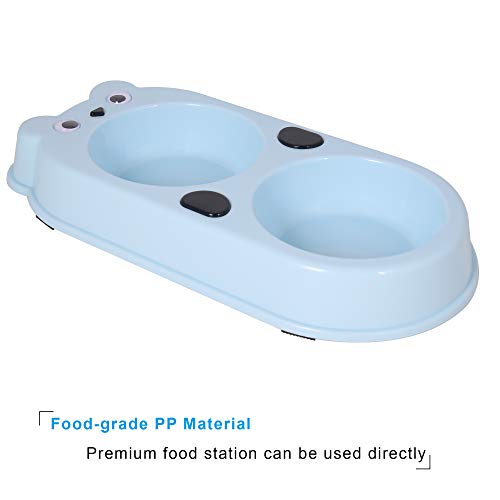 UPSKY Double Dog Cat Bowls Double Premium Stainless Steel Pet Bowls with Cute Modeling Pet Food Water Feeder (Blue)