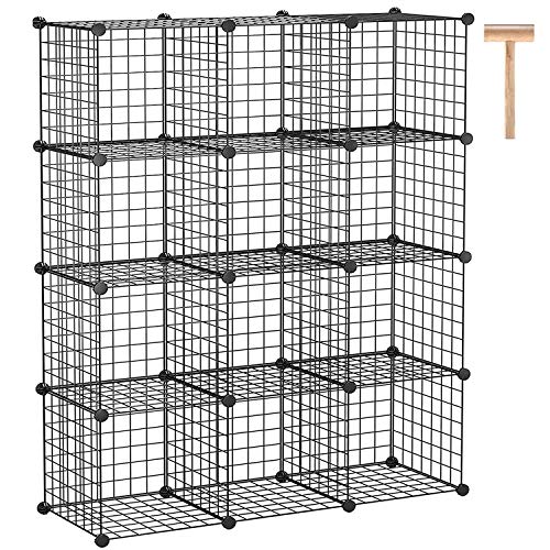 C&AHOME Wire Cube Storage, 12-Cube Organizer Metal, C Grids Storage Bins Shelving, Modular Bookshelf Shelf, Closet Cabinet Ideal for Bedroom, Office 36.6”L x 12.4”W 48.4”H Black