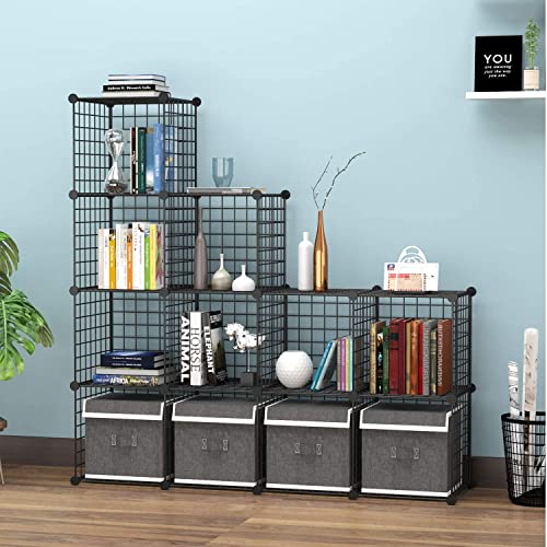 C&AHOME Wire Cube Storage, 12-Cube Organizer Metal, C Grids Storage Bins Shelving, Modular Bookshelf Shelf, Closet Cabinet Ideal for Bedroom, Office 36.6”L x 12.4”W 48.4”H Black