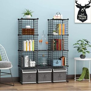 C&AHOME Wire Cube Storage, 12-Cube Organizer Metal, C Grids Storage Bins Shelving, Modular Bookshelf Shelf, Closet Cabinet Ideal for Bedroom, Office 36.6”L x 12.4”W 48.4”H Black