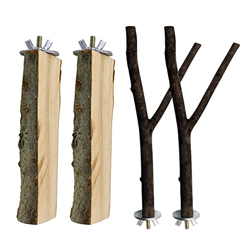 Hamiledyi 4 Pcs Wood Bird Perch Platform Branches Natural Wooden Parrot Stand Paw Grinding Sticks Bird Cage Accessories for Parrots Parakeets Budgies Conures Cockatiels Lovebirds