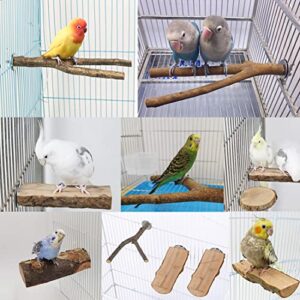 Hamiledyi 4 Pcs Wood Bird Perch Platform Branches Natural Wooden Parrot Stand Paw Grinding Sticks Bird Cage Accessories for Parrots Parakeets Budgies Conures Cockatiels Lovebirds