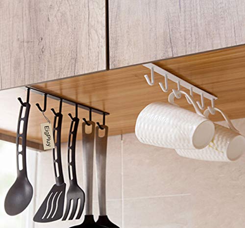 EigPluy 2pcs Mug Hooks Under Cabinet Cups Wine Glasses Storage Hook Multifunction Nail Free Coffee Cups Holder Kitchen Utensil Holder Ties Belts Scarf Hanging Hooks Rack Holder,White