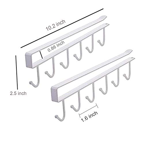 EigPluy 2pcs Mug Hooks Under Cabinet Cups Wine Glasses Storage Hook Multifunction Nail Free Coffee Cups Holder Kitchen Utensil Holder Ties Belts Scarf Hanging Hooks Rack Holder,White