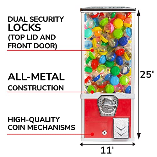 Vending Machine - Big Capsule Vending Machine - Prize Machine - Commercial Vending Machine for 2 Inch Round Capsules Gumballs Bouncy Balls - Red