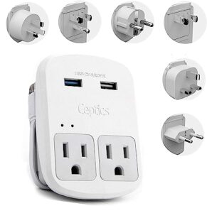 ceptics safest travel adapter kit, dual usb for iphone, chargers, cell phones, laptop perfect for travelers - 3.6a with qc. 3.0 charge faster