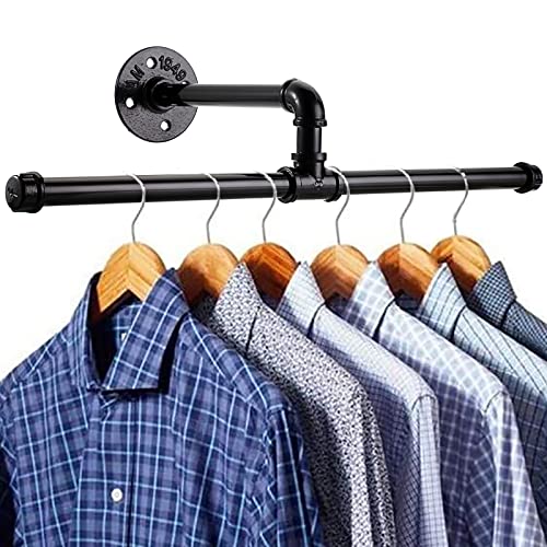 Sumnacon Wall-Mounted Industrial Double Pipe Clothes Bar with Screws, Rustic State Metal Coat Hanger, Garment Holder Rack for Bathroom Cabinet Boutique Clothing Store, Black