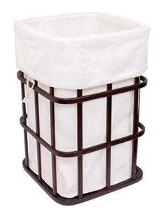 birdrock home modern square laundry hamper and removable laundry bag - dark brown bamboo - easily transport laundry - baby dirty clothes bin sorter basket - laundry bag with draw string