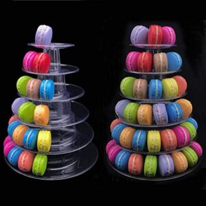 6 Tier Macaron Tower Display Stand, Messar Clear Round Macaron Tower Tray Macaron Display Shelf Rack and Plastic Cake Dessert Stand for Christmas Wedding Birthday Party Decor