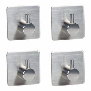 Towel Hook Self Adhesive SUS 304 Stainless Steel Brushed Nickel Bathroom Kitchen Robe Organizer (4-Pack)