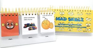 mad skillz: a thoughts & emotions sentence completion card game for taking control of feelings/emotions; autism; adhd; helps kids make positive choices; teaches mindfulness; hardcover and laminated