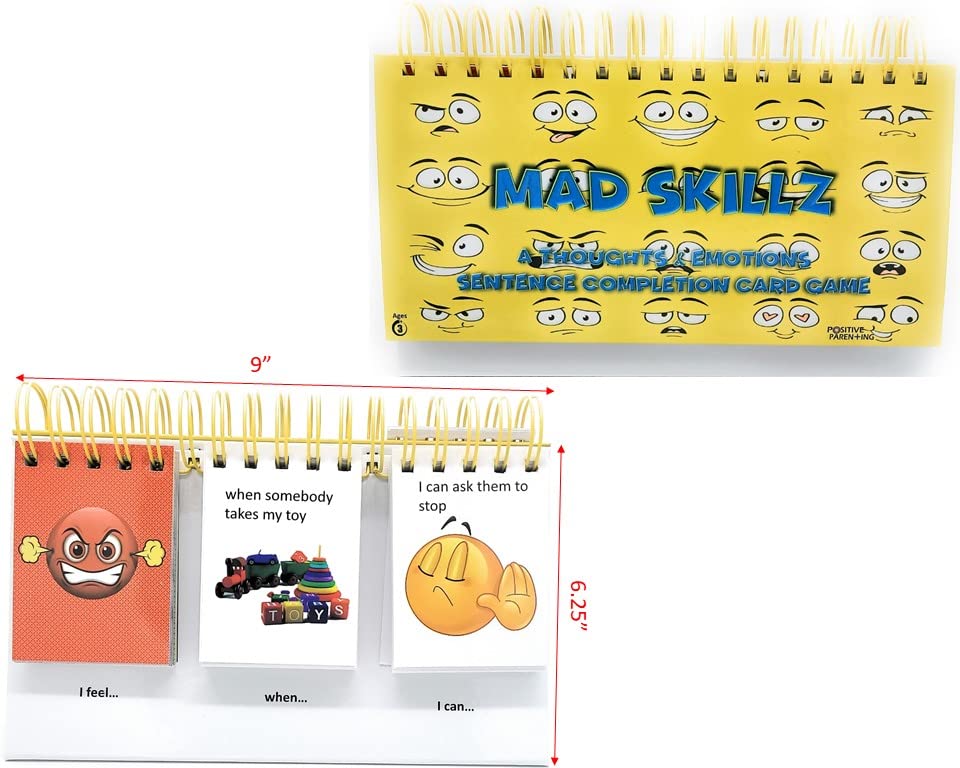 MAD Skillz: A Thoughts & Emotions Sentence Completion Card Game for Taking Control of Feelings/Emotions; Autism; ADHD; Helps Kids Make Positive Choices; Teaches Mindfulness; Hardcover and Laminated