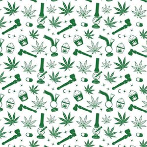 green card greetings gift wrapping paper sheet, hemp theme, pipe, edibles pattern, 2 sheets - 7.5 sq. ft ea