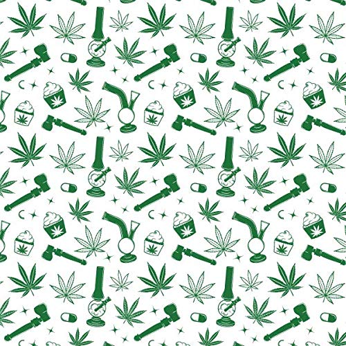 Green Card Greetings Gift Wrapping Paper Sheet, hemp theme, pipe, edibles pattern, 2 sheets - 7.5 sq. ft ea