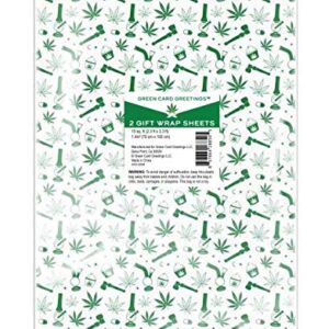 Green Card Greetings Gift Wrapping Paper Sheet, hemp theme, pipe, edibles pattern, 2 sheets - 7.5 sq. ft ea