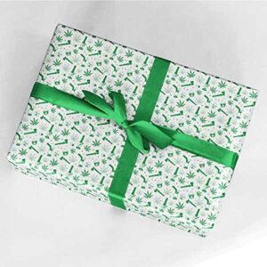 Green Card Greetings Gift Wrapping Paper Sheet, hemp theme, pipe, edibles pattern, 2 sheets - 7.5 sq. ft ea