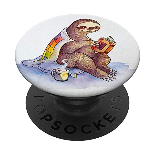 Nerd Sloth Reading Book Coffee Gift for Sloth & Book Lovers PopSockets PopGrip: Swappable Grip for Phones & Tablets