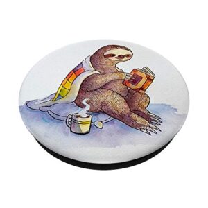 Nerd Sloth Reading Book Coffee Gift for Sloth & Book Lovers PopSockets PopGrip: Swappable Grip for Phones & Tablets