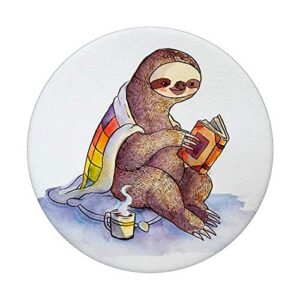 Nerd Sloth Reading Book Coffee Gift for Sloth & Book Lovers PopSockets PopGrip: Swappable Grip for Phones & Tablets
