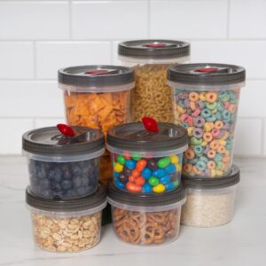 Kitchen Details 10 Piece Food Storage Container Set | 6-16oz & 4-32oz | Screw Top Airtight Lid | Air Vent | BPA Free | Canister | Dishwasher and Freezer Safe | Clear & Grey