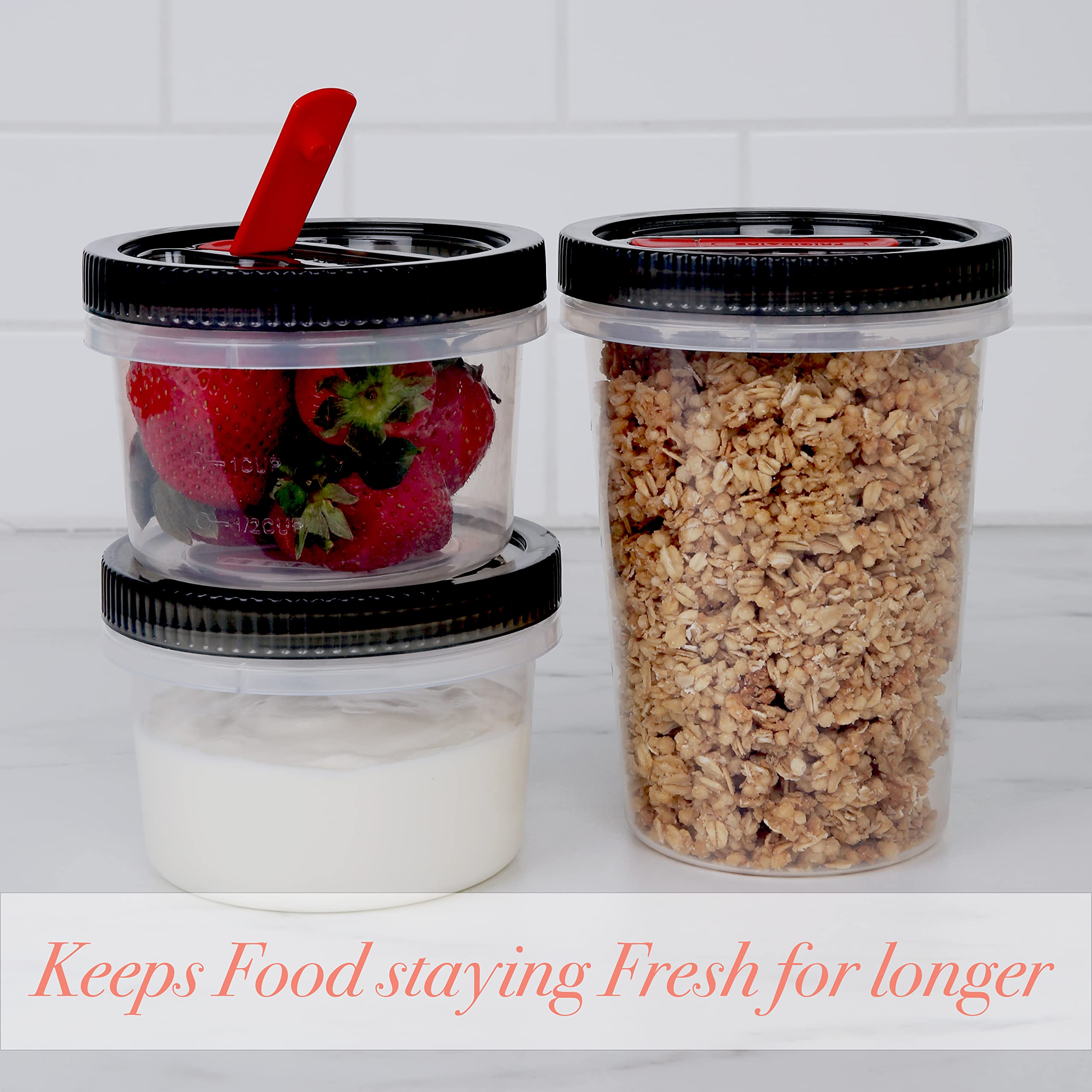 Kitchen Details 10 Piece Food Storage Container Set | 6-16oz & 4-32oz | Screw Top Airtight Lid | Air Vent | BPA Free | Canister | Dishwasher and Freezer Safe | Clear & Grey