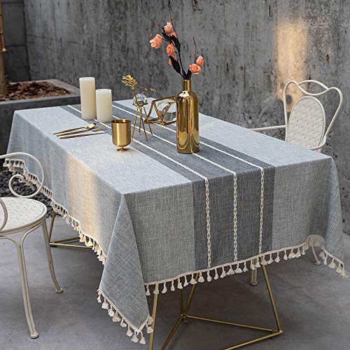 TEWENE Tablecloth, Rectangle Table Cloth Linen Wrinkle Free Anti-Fading Tablecloths Washable Dust-Proof Table Cover for Kitchen Dinning Party (Rectangle/Oblong, 55''x86'',6-8 Seats, Gray)