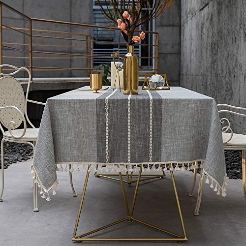 TEWENE Tablecloth, Rectangle Table Cloth Linen Wrinkle Free Anti-Fading Tablecloths Washable Dust-Proof Table Cover for Kitchen Dinning Party (Rectangle/Oblong, 55''x86'',6-8 Seats, Gray)