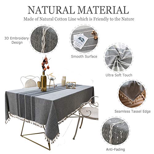 TEWENE Tablecloth, Rectangle Table Cloth Linen Wrinkle Free Anti-Fading Tablecloths Washable Dust-Proof Table Cover for Kitchen Dinning Party (Rectangle/Oblong, 55''x86'',6-8 Seats, Gray)