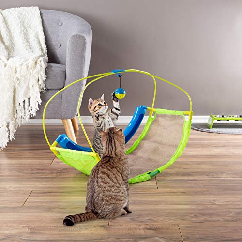 PETMAKER Interactive Cat Toy Rocking Activity Mat- Swing Playing Station with Sisal Scratching Area, Hanging Toy, Rolling Ball for Cats and Kittens