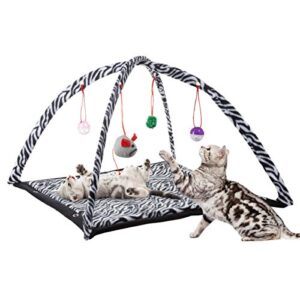 cat activity center- interactive play area station for cats, kittens with fleece mat, hanging toys, foldable design for exercise, napping by petmaker