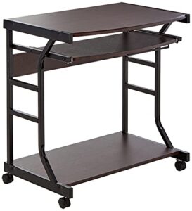 target marketing systems berkeley mobile desk with pull out keyboard tray and lockable wheels, modern rolling laptop table ideal for working from home, 27.5", espresso