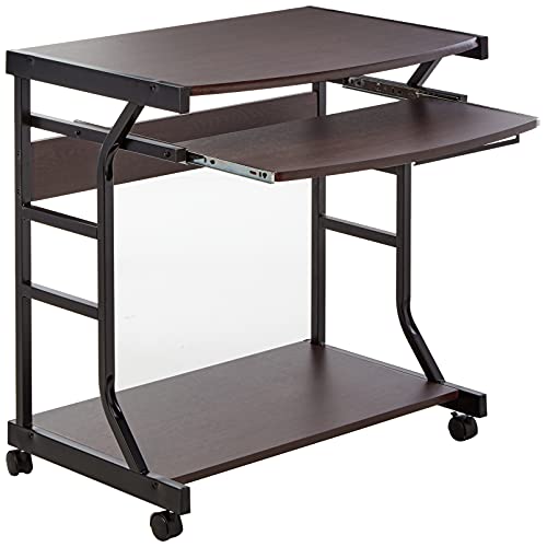 Target Marketing Systems Berkeley Mobile Desk with Pull Out Keyboard Tray and Lockable Wheels, Modern Rolling Laptop Table Ideal for Working from Home, 27.5", Espresso