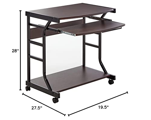 Target Marketing Systems Berkeley Mobile Desk with Pull Out Keyboard Tray and Lockable Wheels, Modern Rolling Laptop Table Ideal for Working from Home, 27.5", Espresso