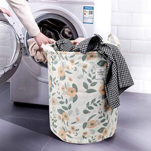 UUJOLY Collapsible Laundry Basket, Laundry Hamper with Handles Waterproof Round Cotton Linen Laundry Hamper Printing Household Organizer Basket, 19.7x15.7 inches, Green