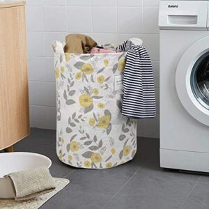 UUJOLY Collapsible Laundry Basket, Laundry Hamper with Handles Waterproof Round Cotton Linen Laundry Hamper Printing Household Organizer Basket, 19.7x15.7 inches, Yellow