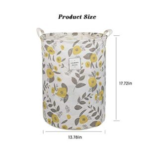 UUJOLY Collapsible Laundry Basket, Laundry Hamper with Handles Waterproof Round Cotton Linen Laundry Hamper Printing Household Organizer Basket, 19.7x15.7 inches, Yellow