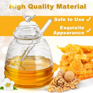 Frjjthchy Clear Borosilicate Glass Honey Jar Pot with Dipper and Dustproof Lid for Home Kitchen