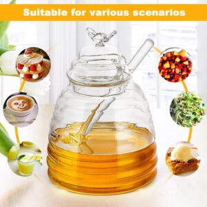 Frjjthchy Clear Borosilicate Glass Honey Jar Pot with Dipper and Dustproof Lid for Home Kitchen