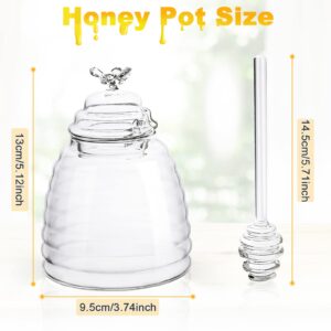 Frjjthchy Clear Borosilicate Glass Honey Jar Pot with Dipper and Dustproof Lid for Home Kitchen