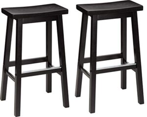 amazon basics solid wood saddle-seat kitchen counter barstool, 29-inch height, black - set of 2